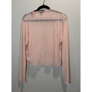 Plus Size Pink Sheer Mesh Top 2X Lettuce Hem Long Sleeve Y2K Layering Coquette